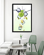 poster green apple with ice cubes